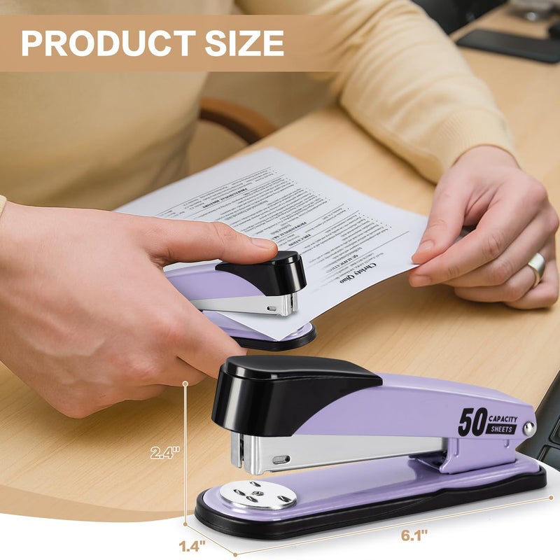 Deli Stapler Heavy Duty, Full Strip Staplers for Desk with 2000 Staples and Staple Remover, 50 Sheet Capacity, No Jam, Non-Slip Office Stapler with Staples for Office, Classroom, Purple - Image 2